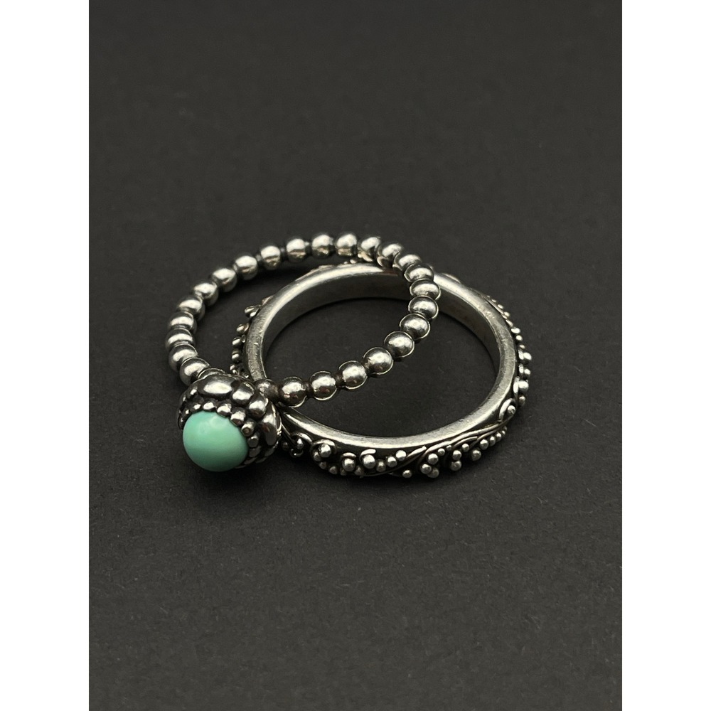 Lois Hill and Pandora Turquoise Stacking Rings Set Sterling Silver Balinese - Picture 4 of 16